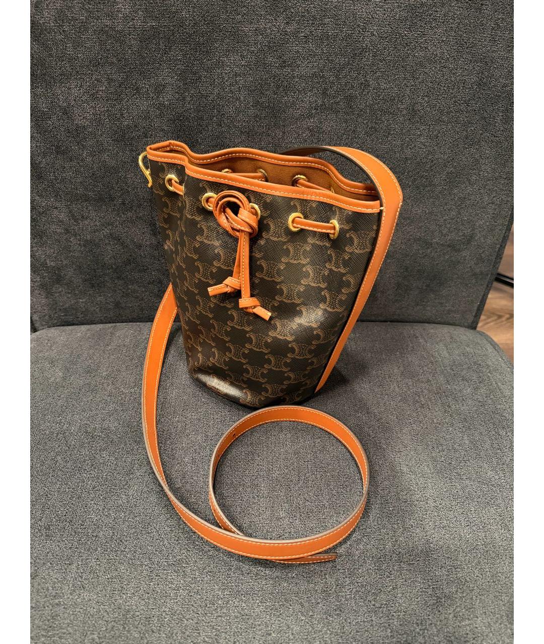 CELINE Коричневая кожаная сумка через плечо, фото 5