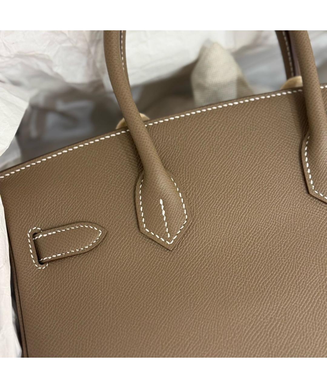 HERMES Коричневая кожаная сумка с короткими ручками, фото 4