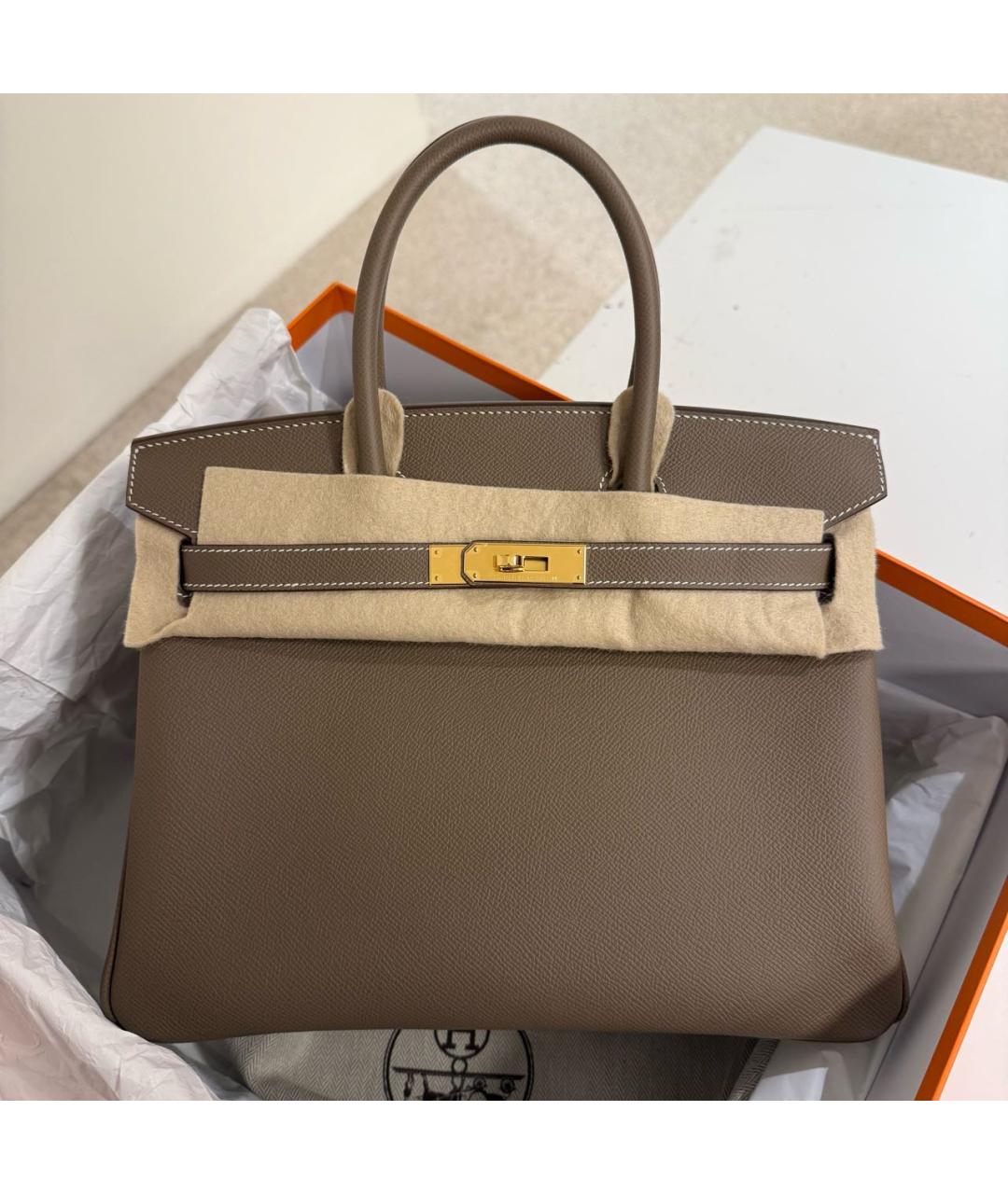 HERMES Коричневая кожаная сумка с короткими ручками, фото 5