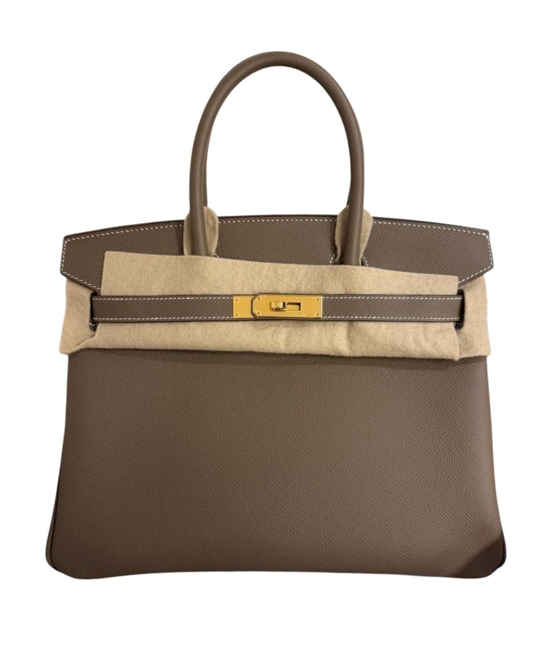 HERMES Коричневая кожаная сумка с короткими ручками, фото 1