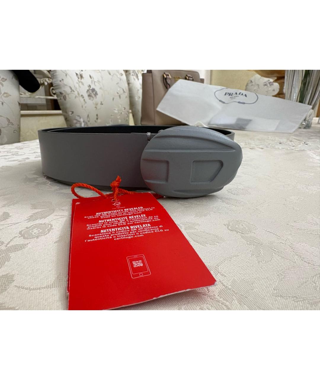 DIESEL Серый кожаный ремень, фото 2