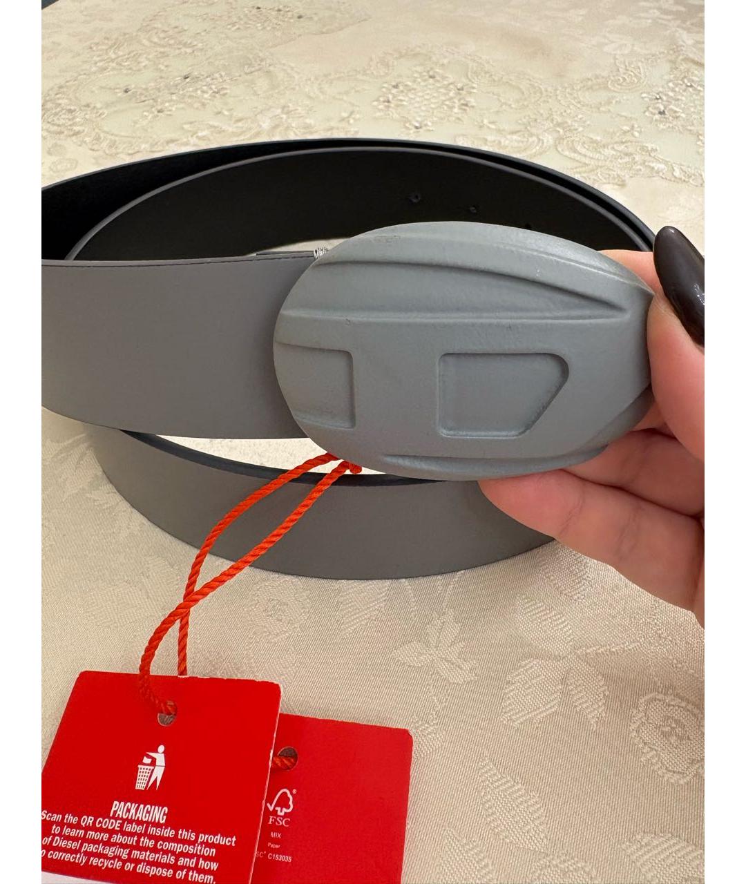 DIESEL Серый кожаный ремень, фото 5