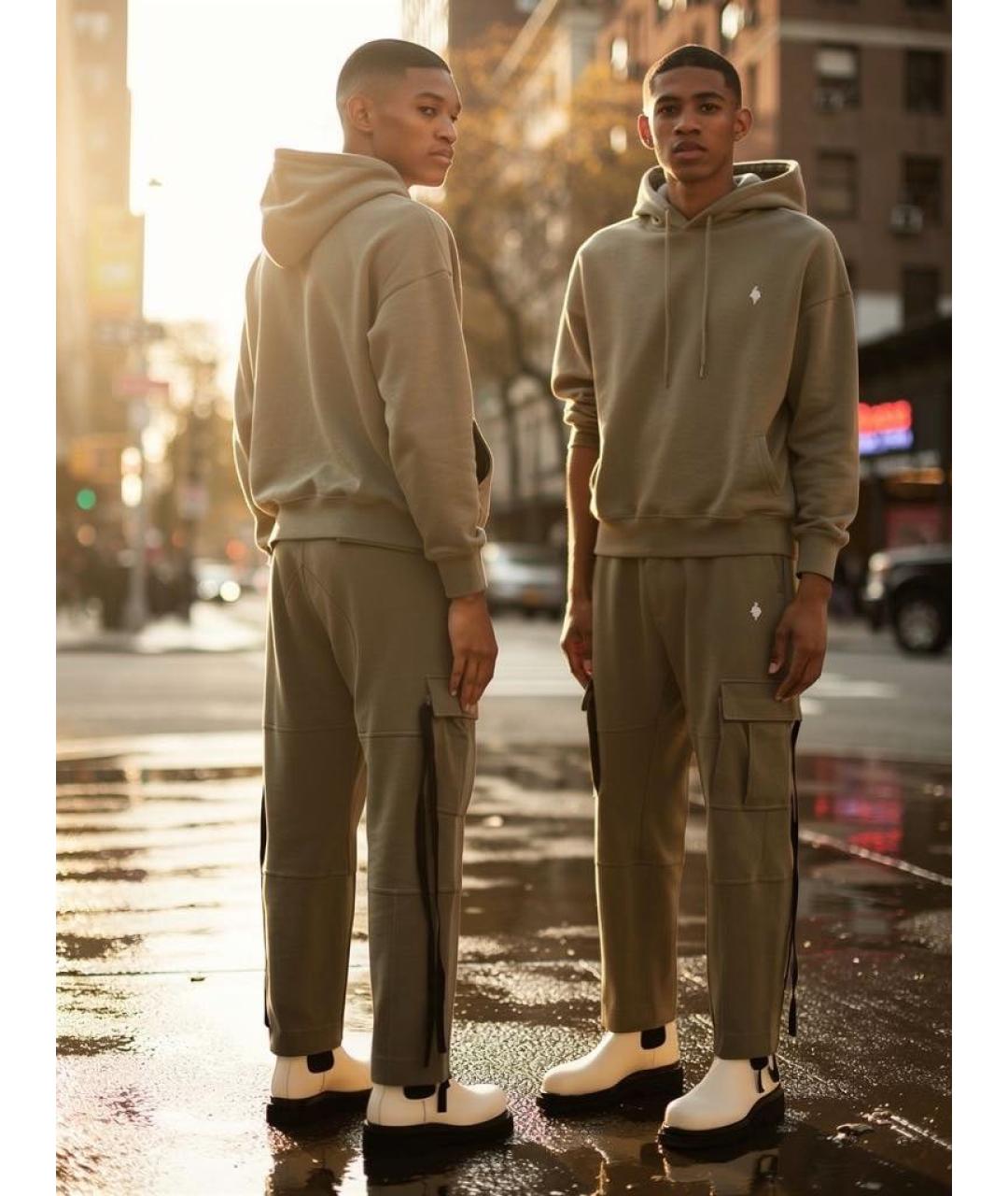 MARCELO BURLON Хаки хлопковые повседневные брюки, фото 8