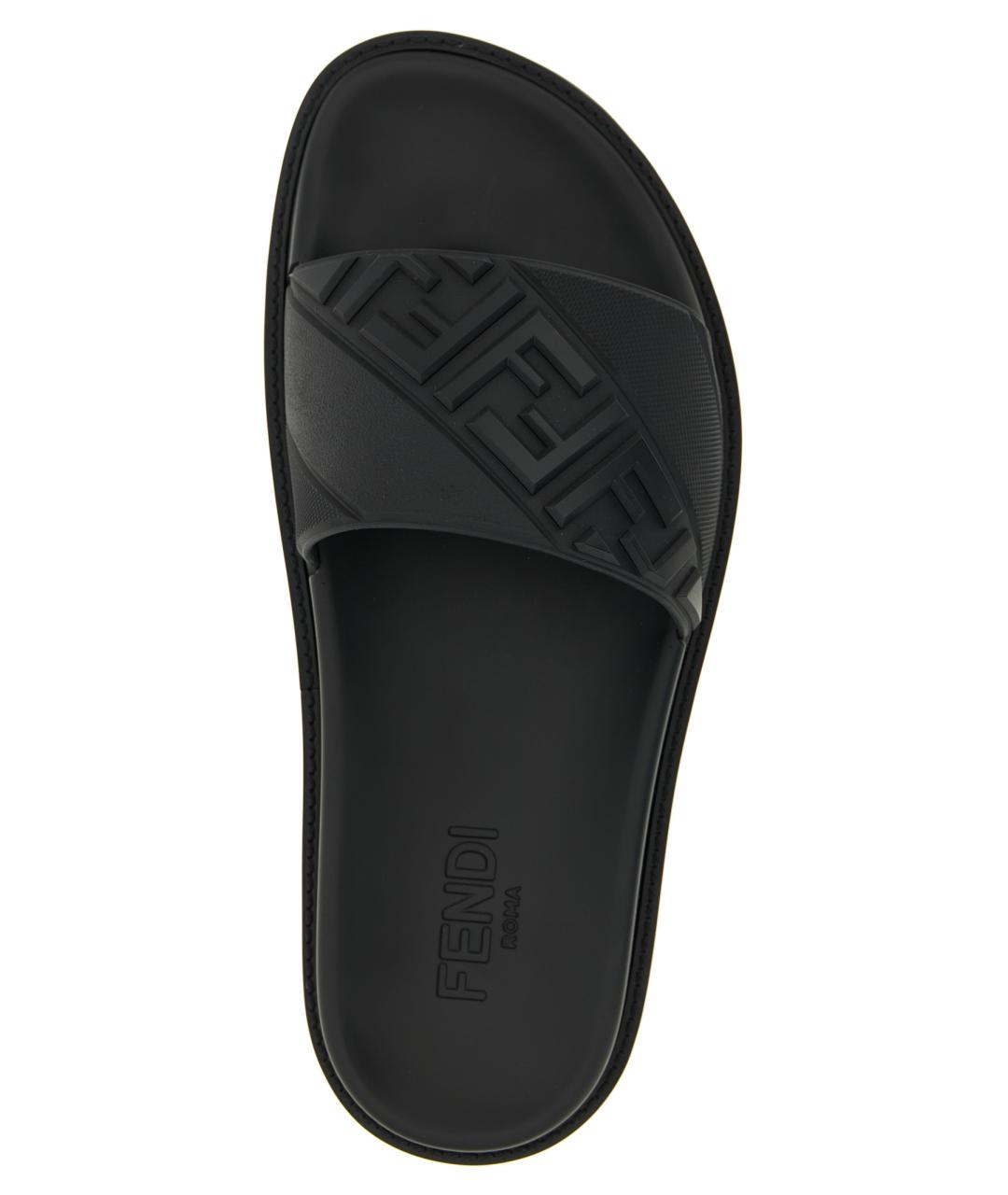 FENDI Черные резиновые шлепанцы, фото 4