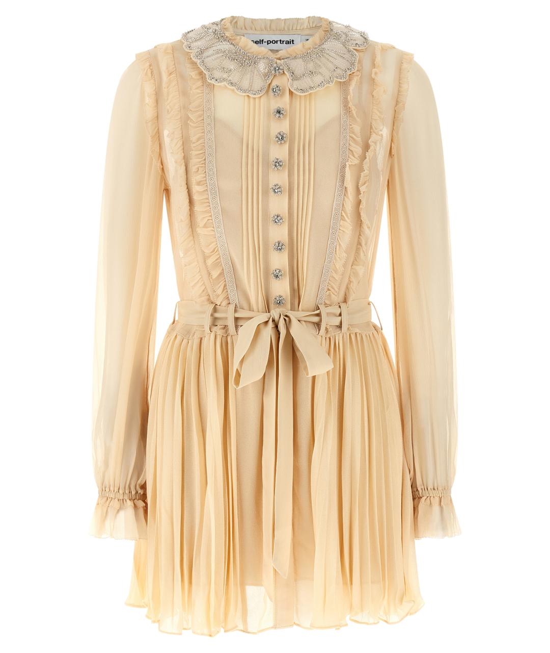 SELF-PORTRAIT Бежевое вискозное платье, фото 1