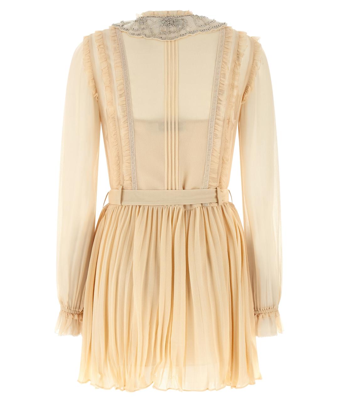 SELF-PORTRAIT Бежевое вискозное платье, фото 2