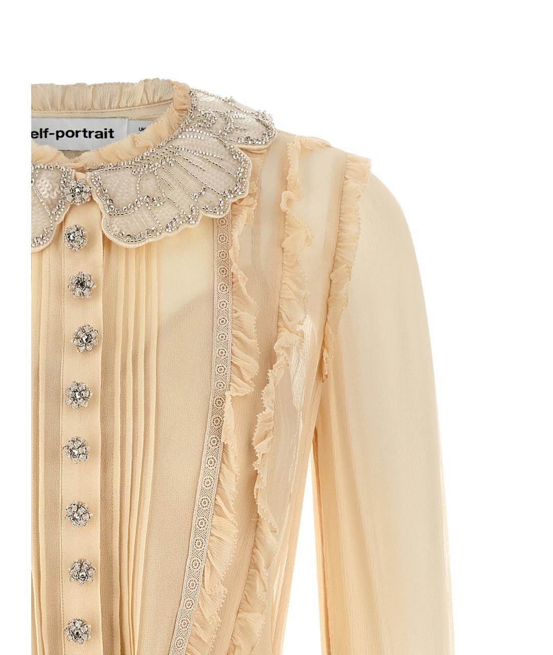 SELF-PORTRAIT Бежевое вискозное платье, фото 3