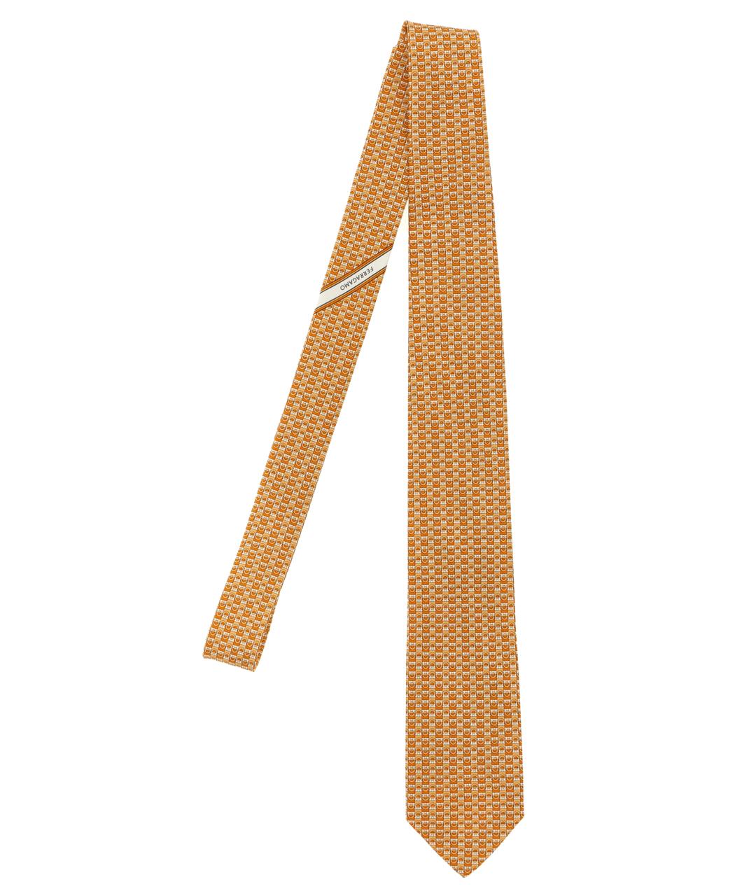 FERRAGAMO Оранжевый шелковый галстук, фото 1