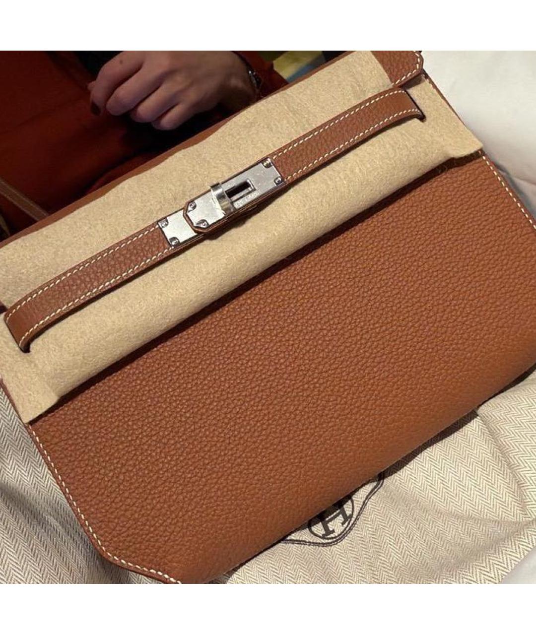 HERMES Коричневая кожаная барсетка, фото 2