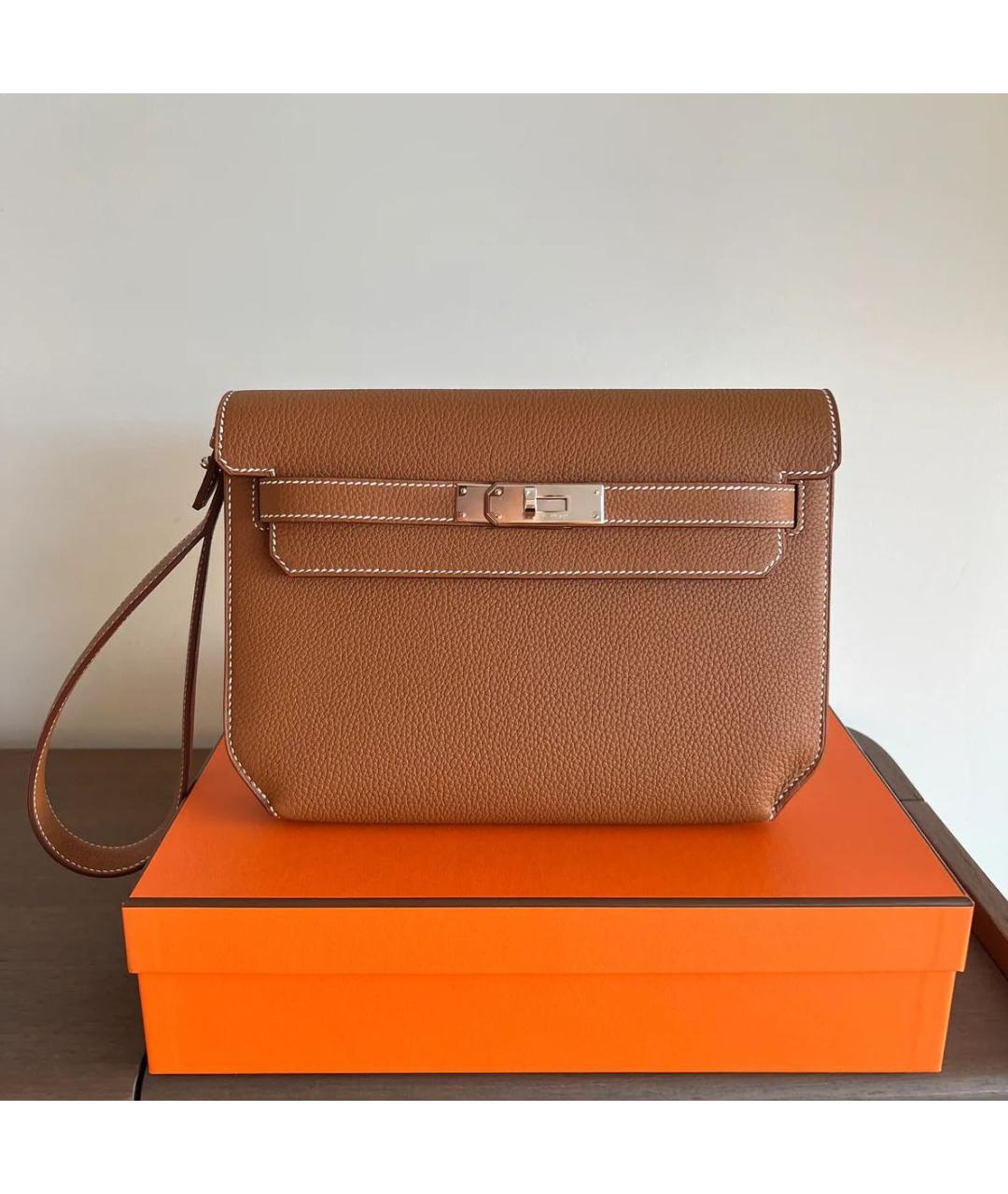 HERMES Коричневая кожаная барсетка, фото 5