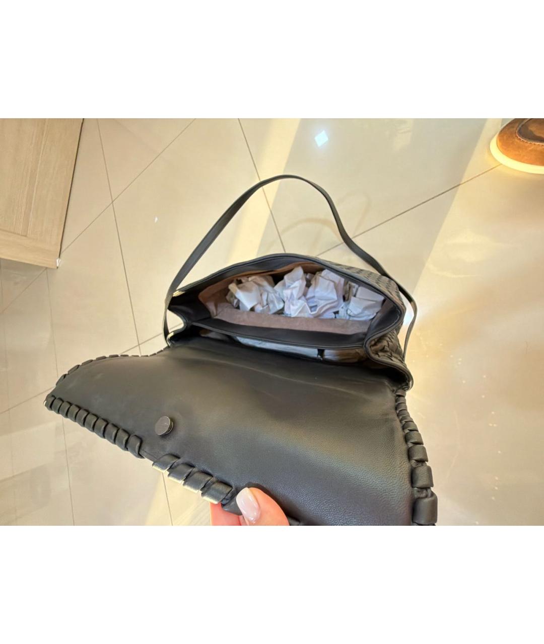BOTTEGA VENETA Черная кожаная сумка с короткими ручками, фото 4