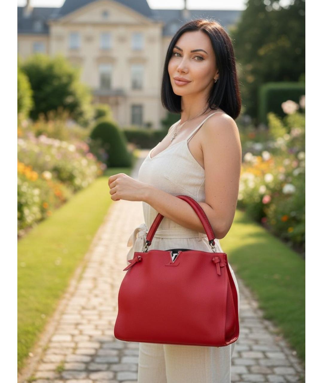 LOUIS VUITTON Красная кожаная сумка с короткими ручками, фото 3