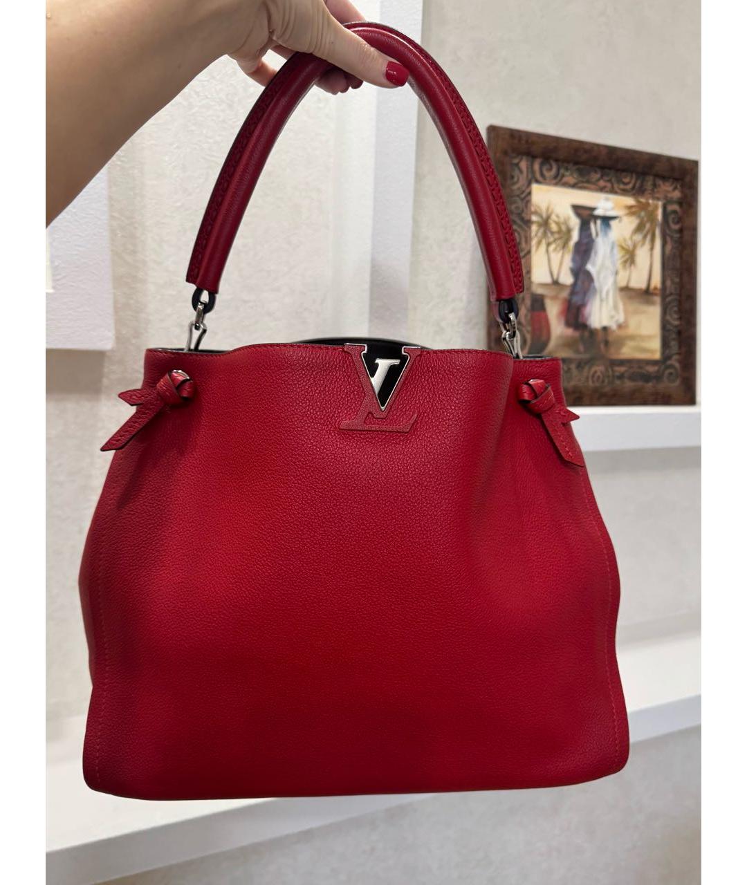 LOUIS VUITTON Красная кожаная сумка с короткими ручками, фото 5