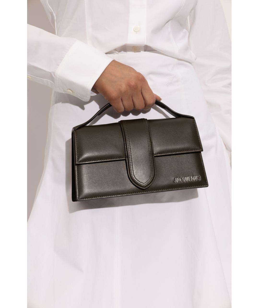 JACQUEMUS Антрацитовая кожаная сумка через плечо, фото 3