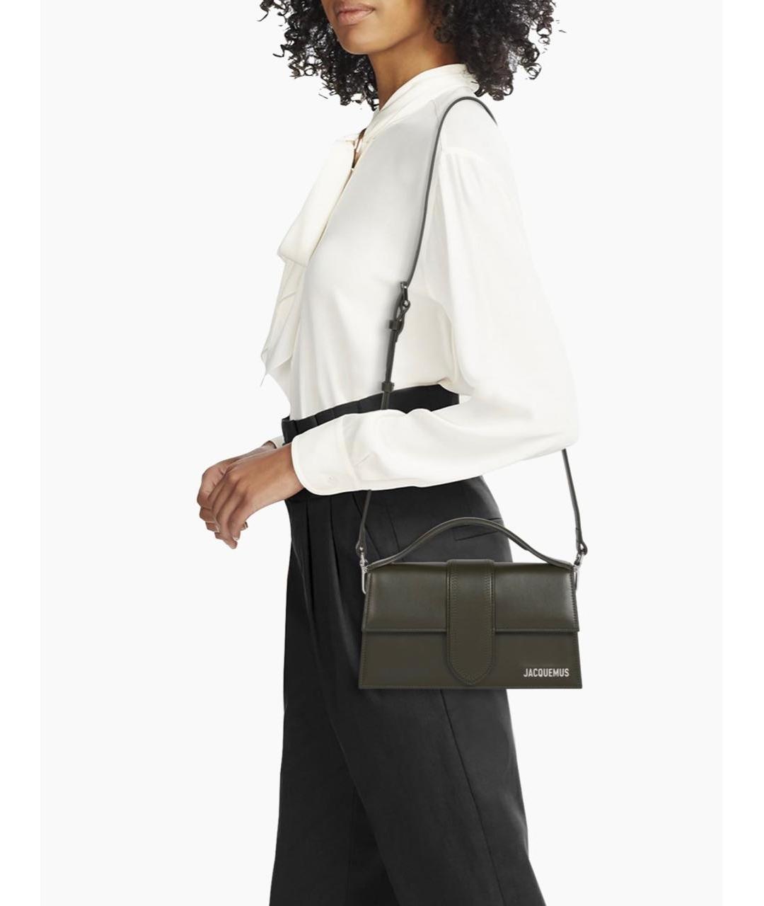 JACQUEMUS Антрацитовая кожаная сумка через плечо, фото 5