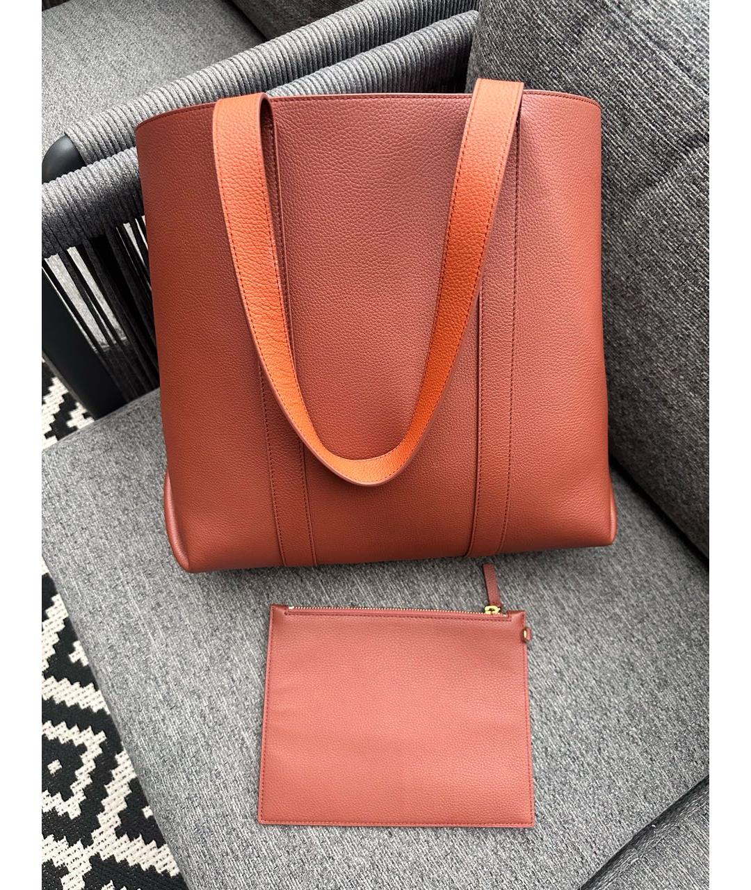 12 STOREEZ Оранжевая кожаная сумка тоут, фото 3