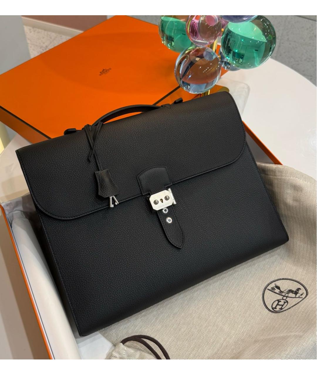 HERMES Черный кожаный портфель, фото 8