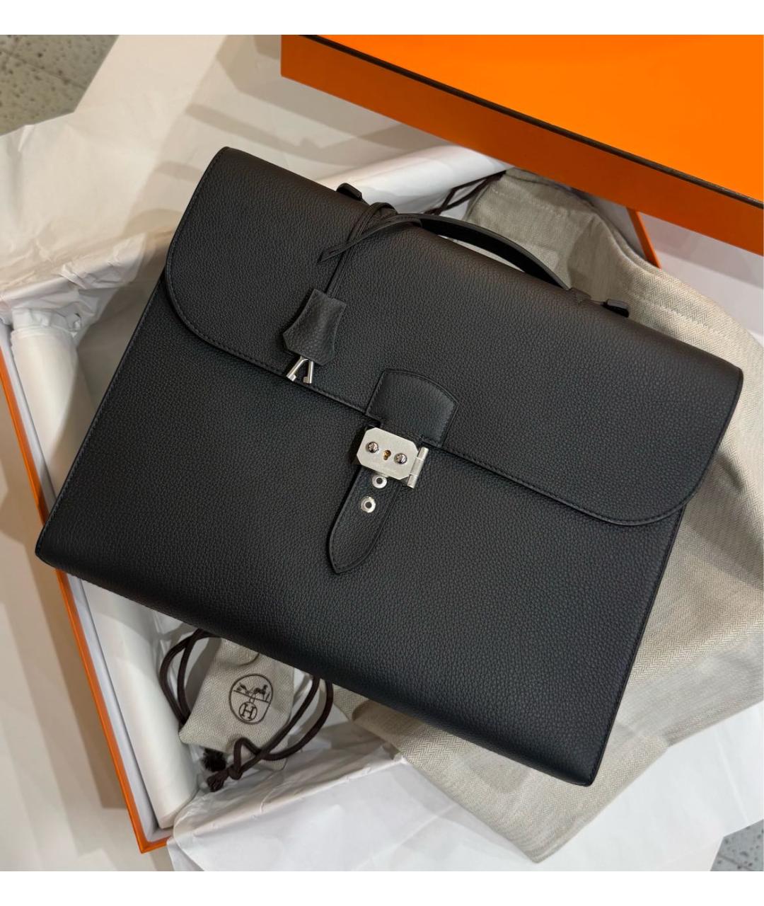 HERMES Черный кожаный портфель, фото 7