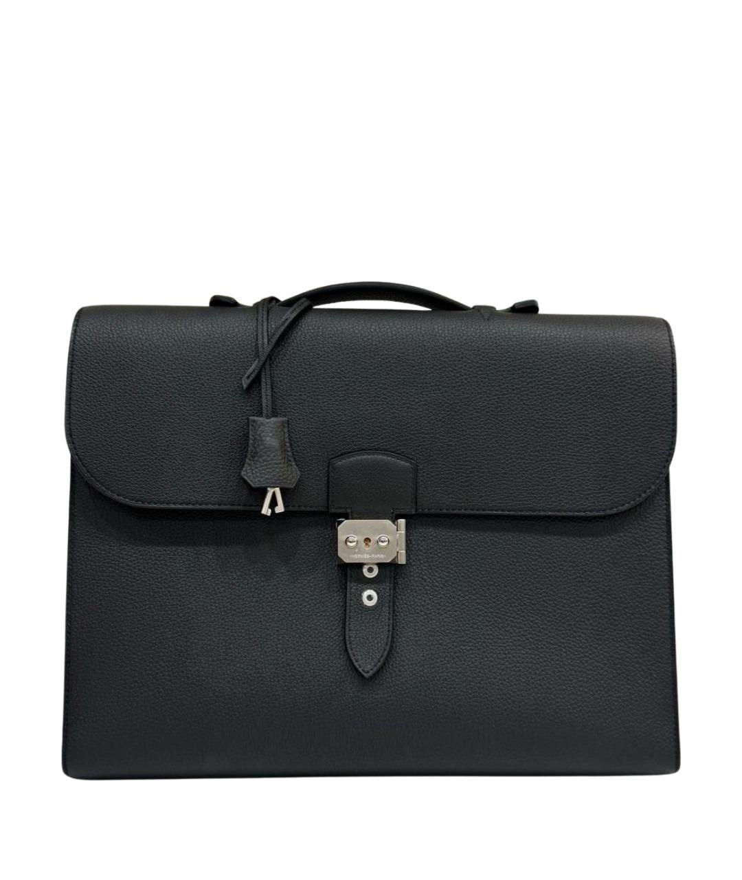HERMES Черный кожаный портфель, фото 1