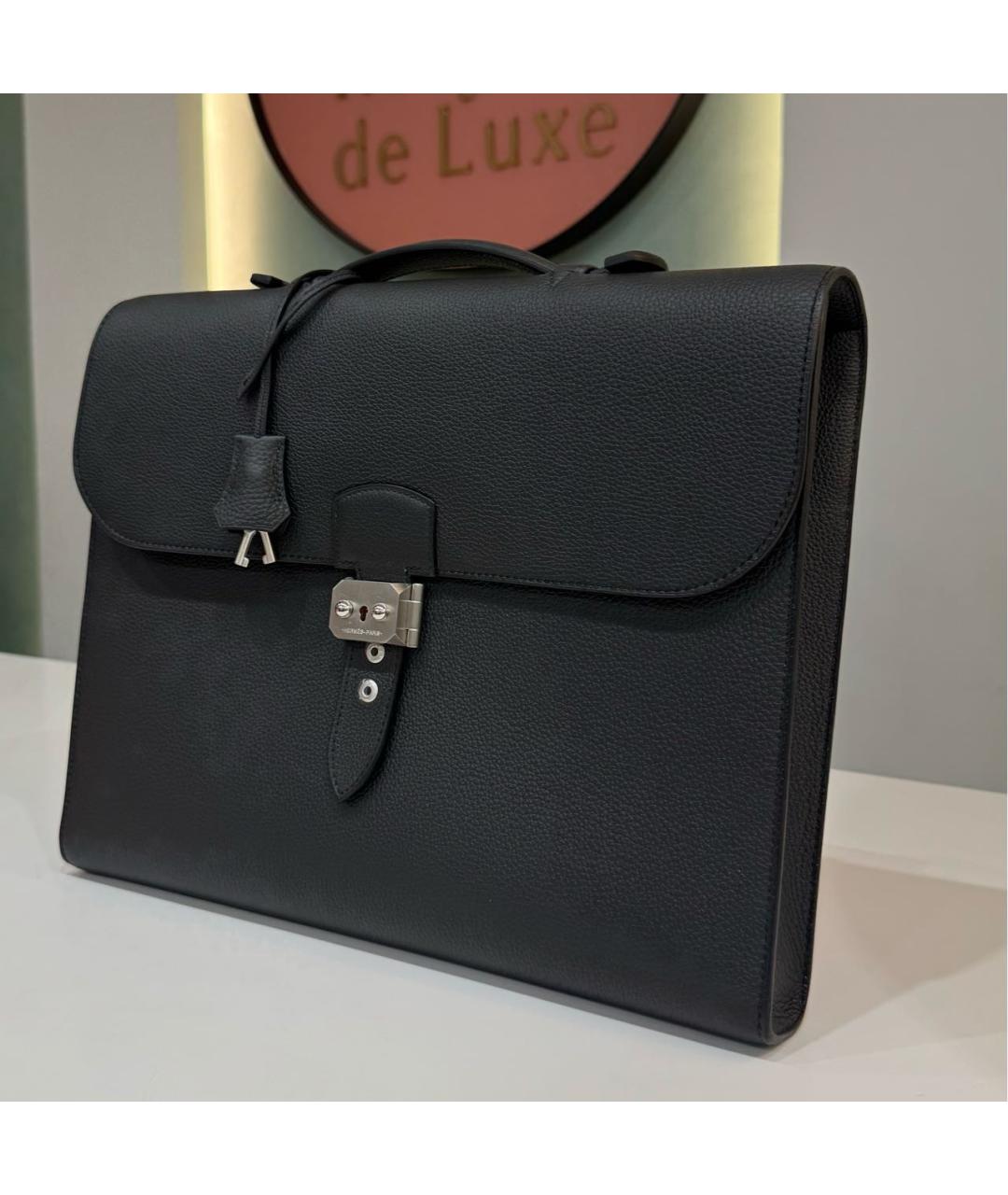 HERMES Черный кожаный портфель, фото 2