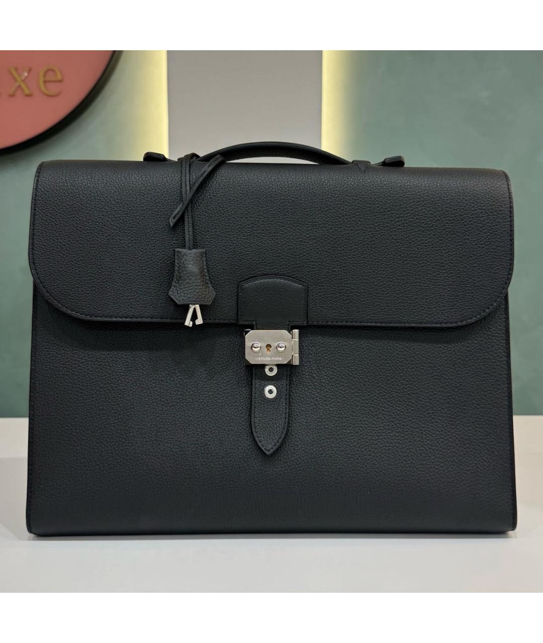 HERMES Черный кожаный портфель, фото 9