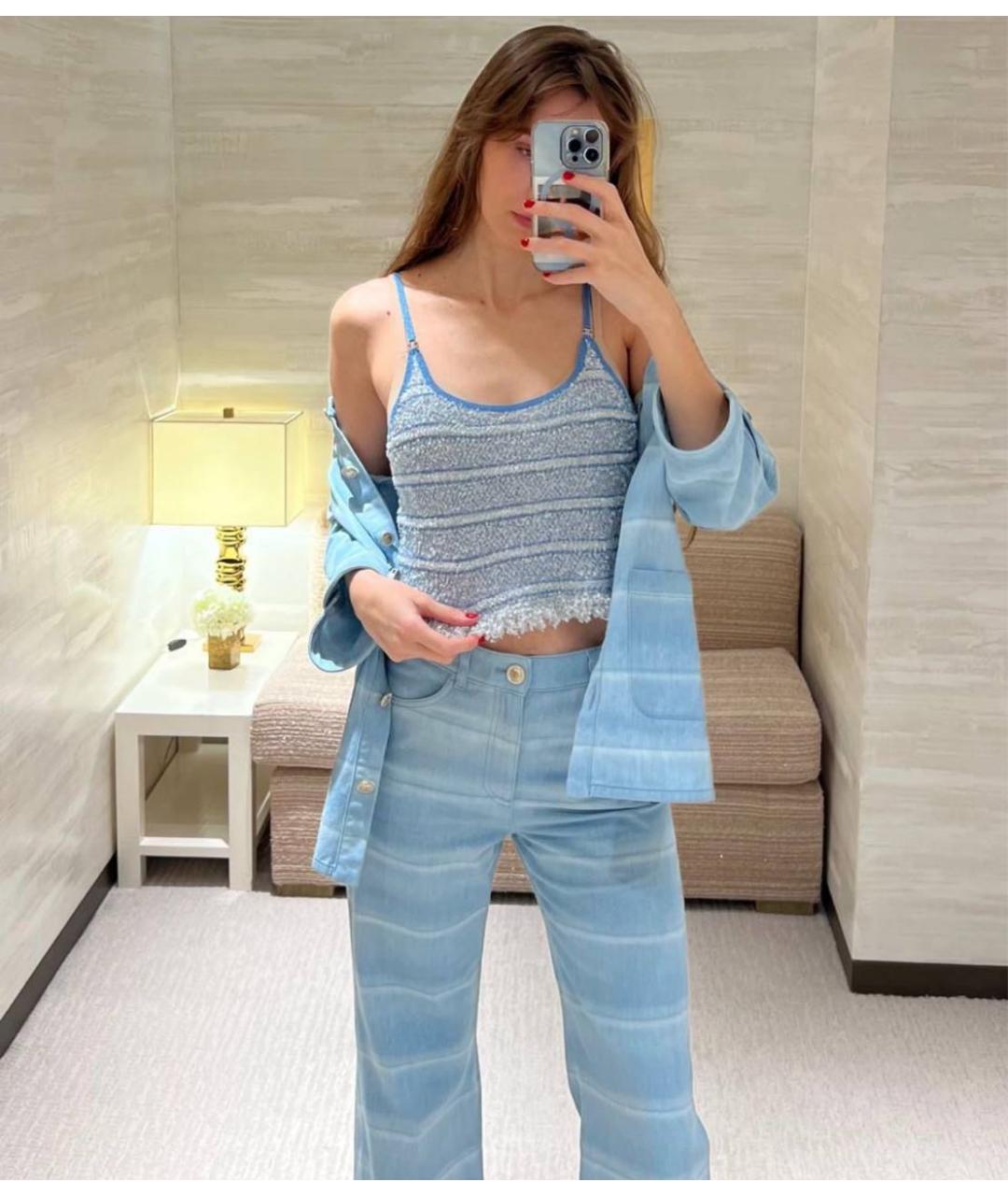 CHANEL Голубая хлопко-эластановая майка, фото 2