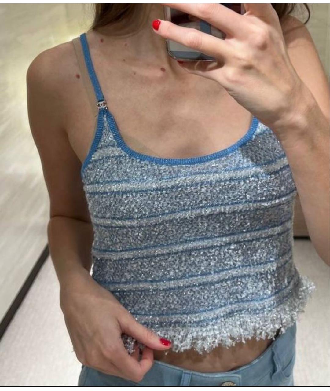 CHANEL Голубая хлопко-эластановая майка, фото 3