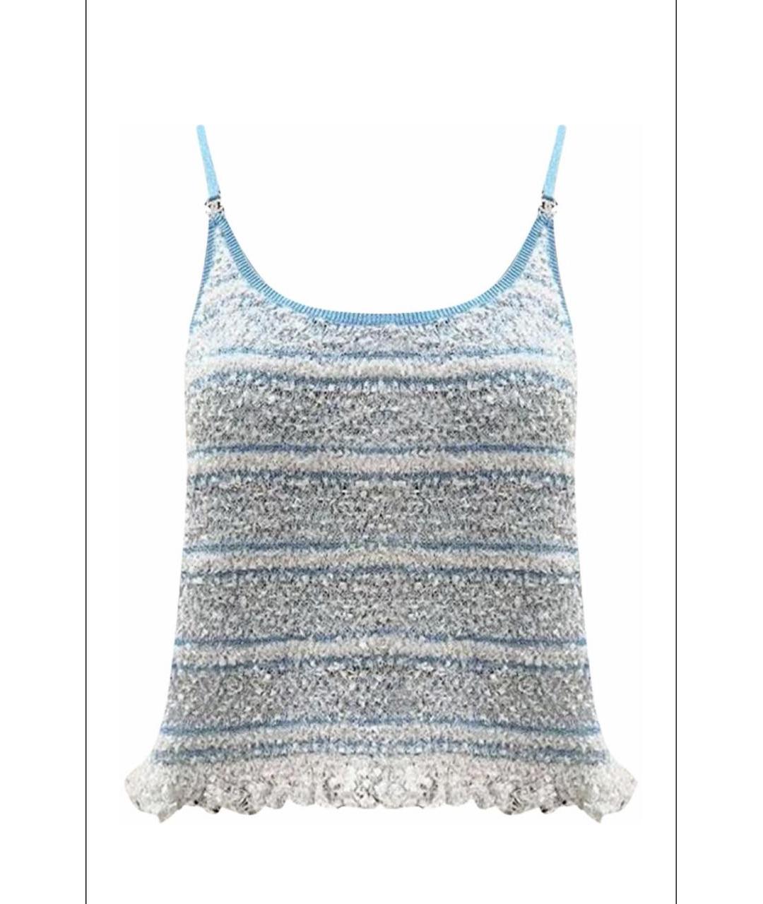 CHANEL Голубая хлопко-эластановая майка, фото 5