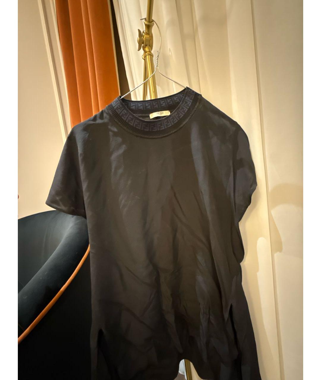 FENDI Черная шифоновая футболка, фото 5