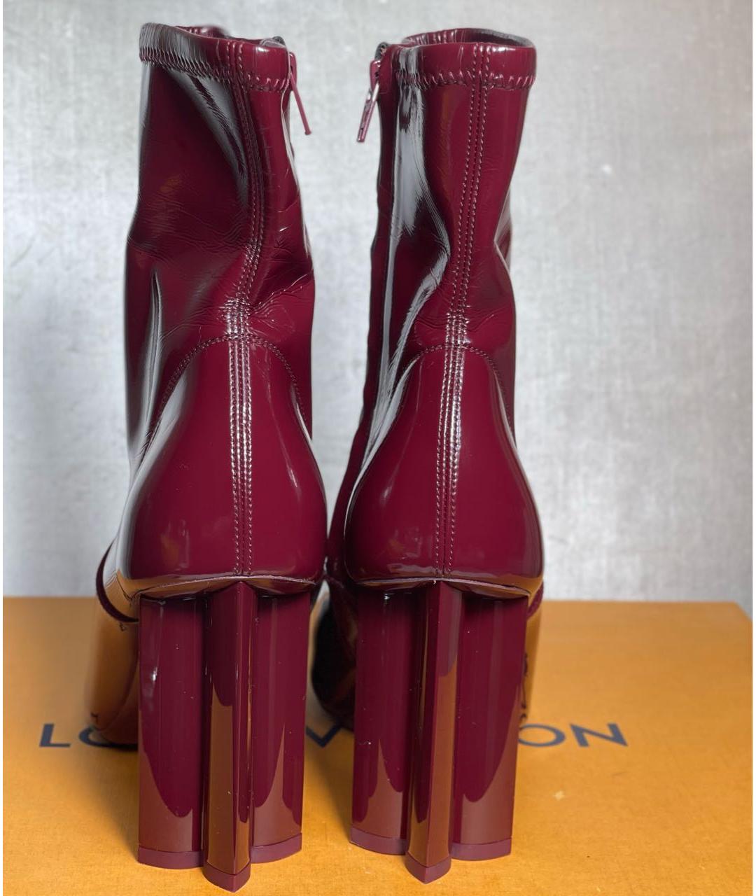 LOUIS VUITTON Бордовые ботильоны из лакированной кожи, фото 4