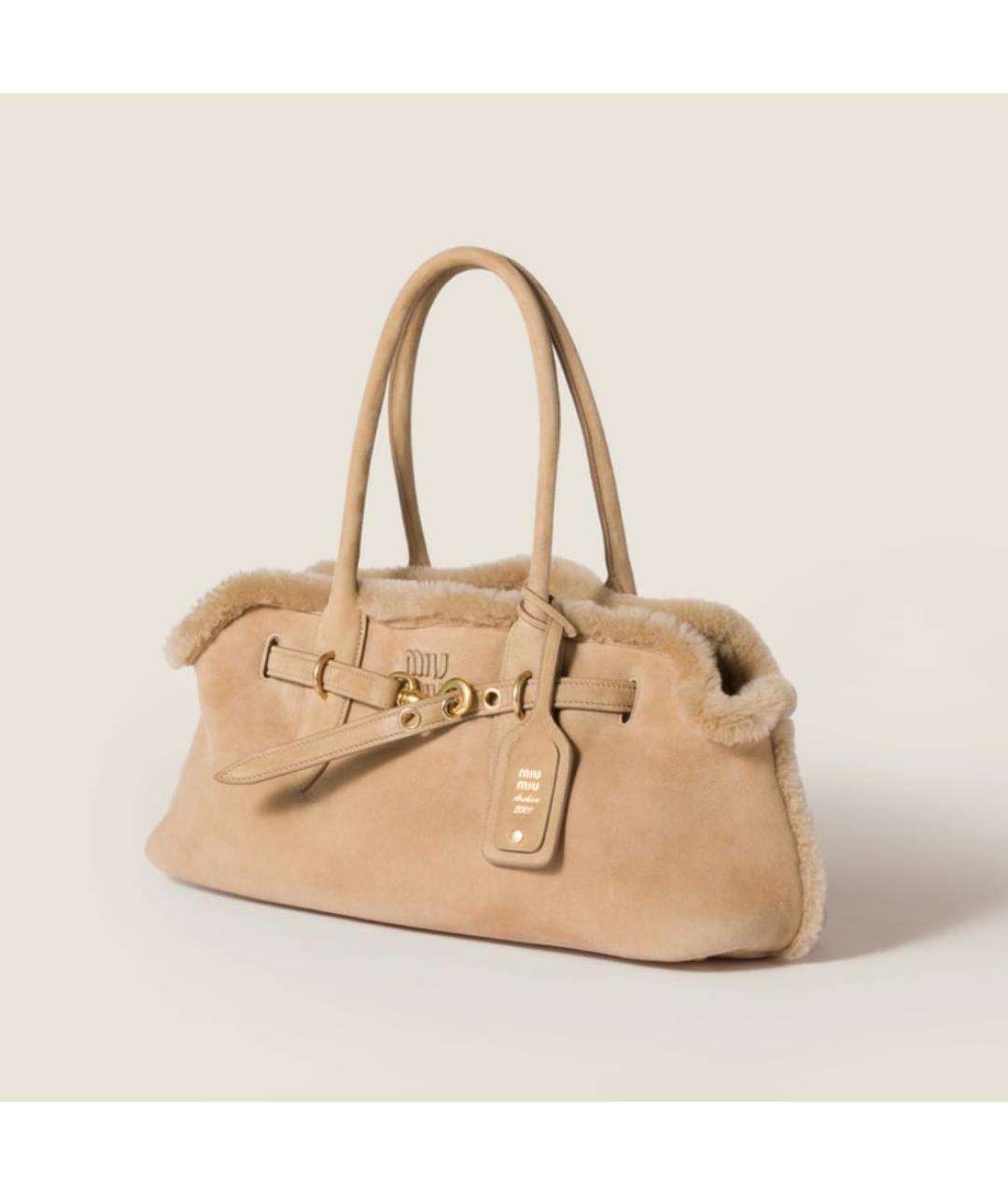 MIU MIU Бежевая замшевая сумка тоут, фото 2
