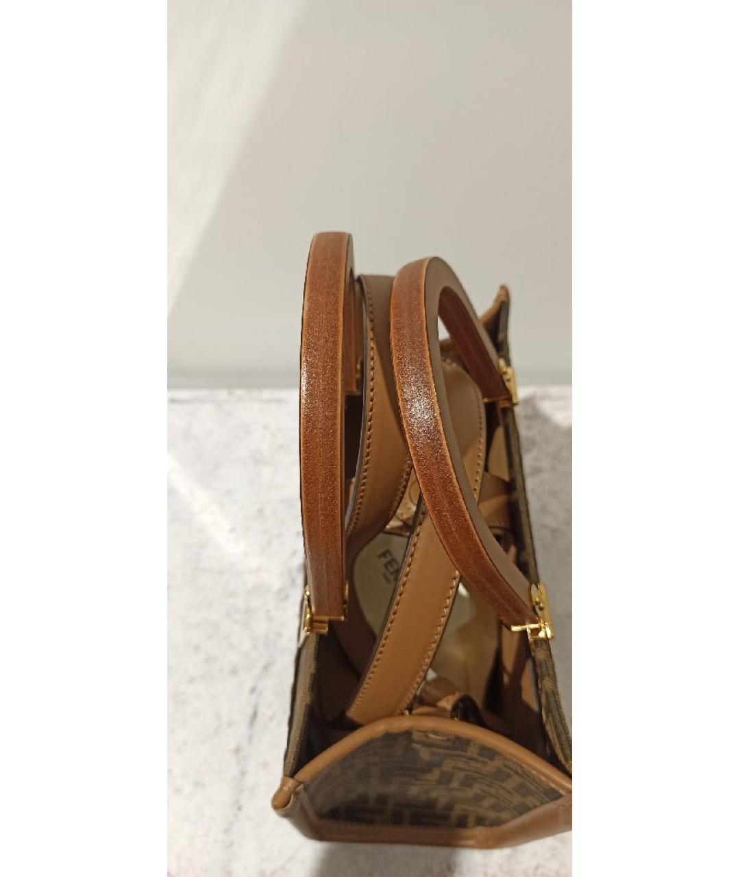 FENDI Коричневая тканевая сумка с короткими ручками, фото 7