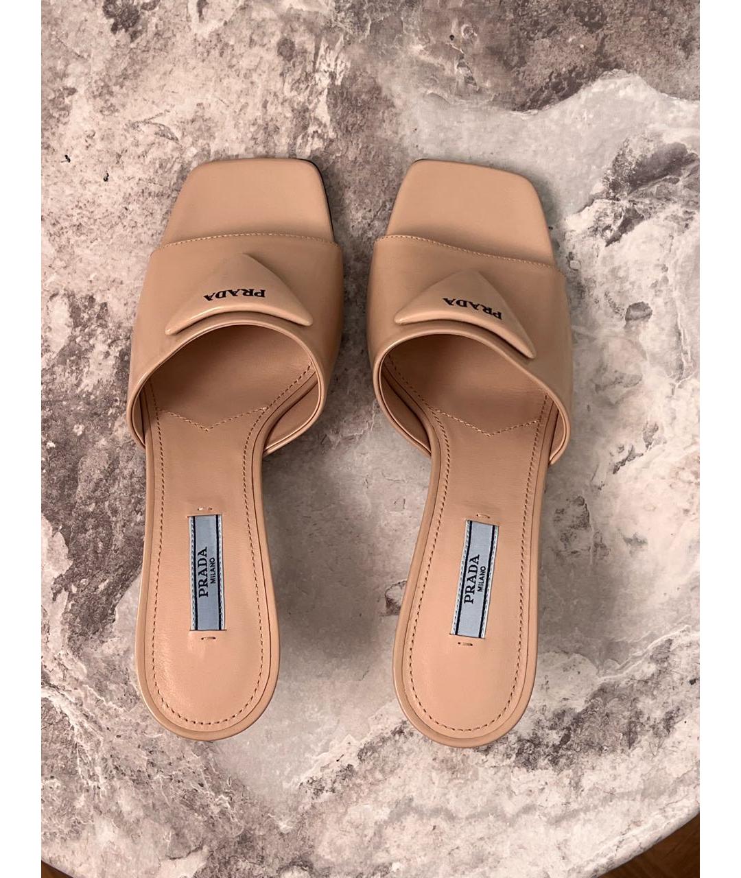 PRADA Бежевые кожаные мюли, фото 3