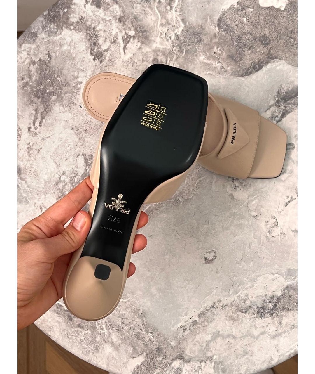 PRADA Бежевые кожаные мюли, фото 6