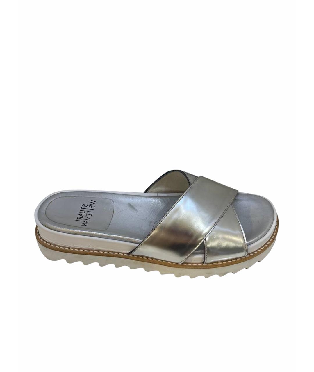 STUART WEITZMAN Серебряные сабо из лакированной кожи, фото 1