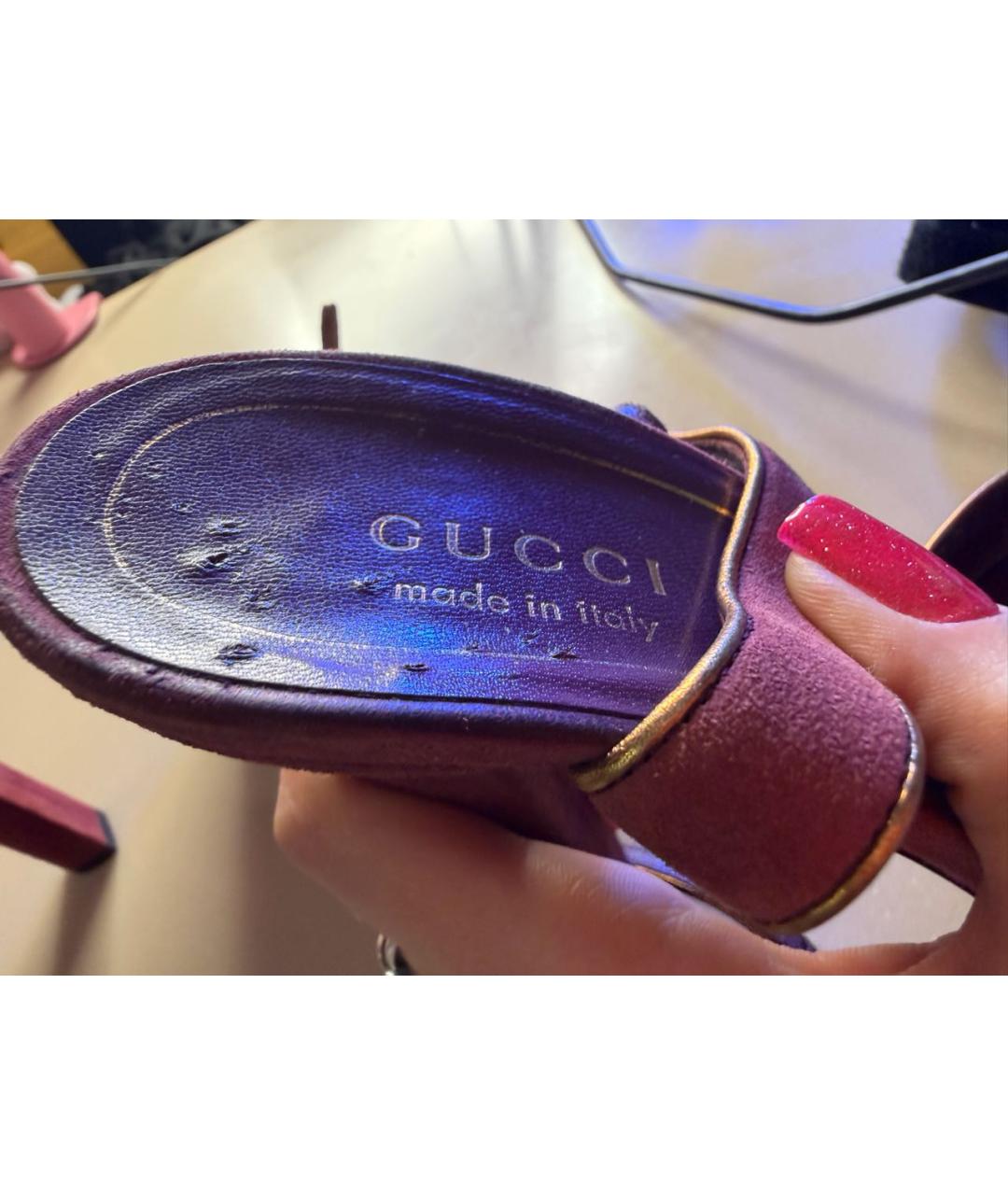 GUCCI Фиолетовые замшевые босоножки, фото 7