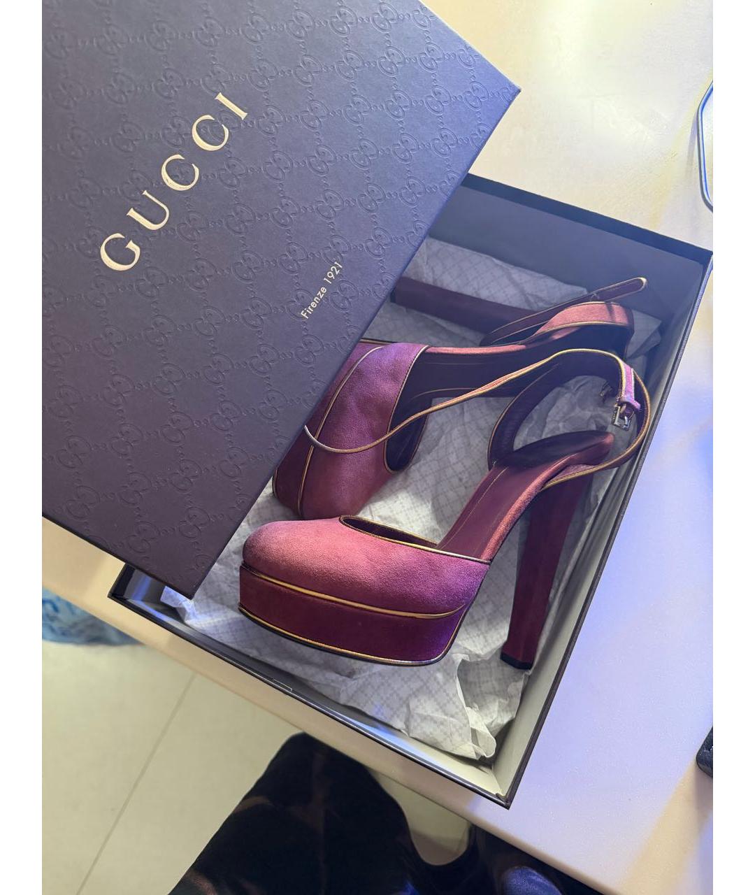 GUCCI Фиолетовые замшевые босоножки, фото 5