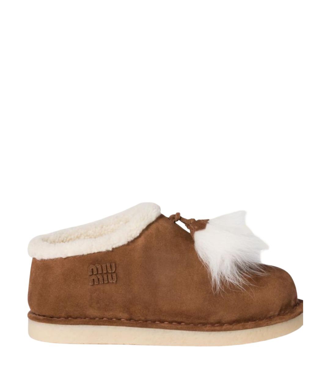 MIU MIU Коричневые замшевые мюли, фото 1