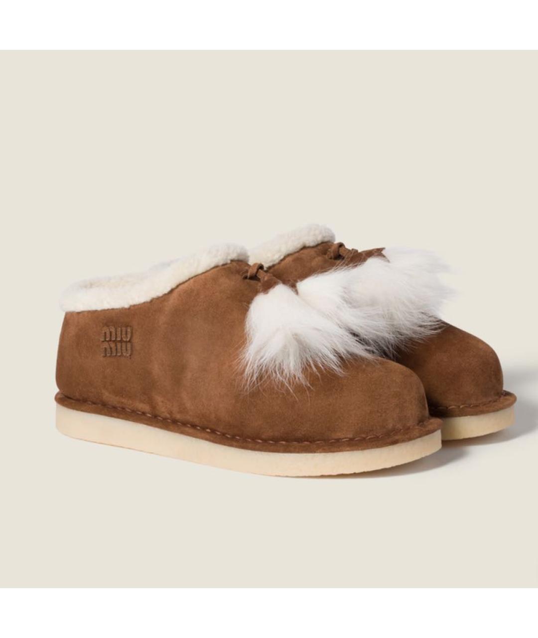 MIU MIU Коричневые замшевые мюли, фото 3