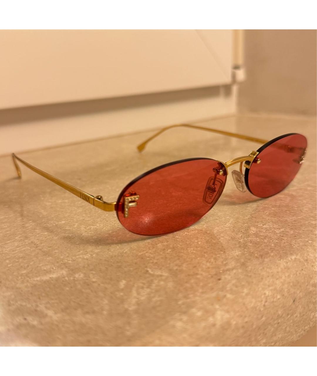 FENDI Золотые металлические солнцезащитные очки, фото 2