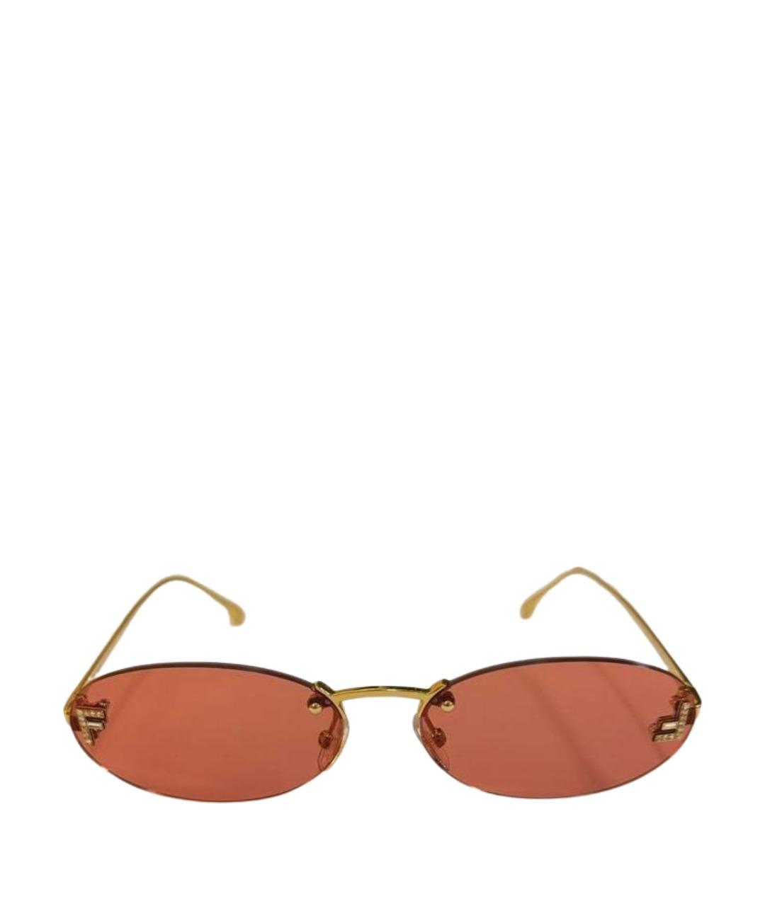 FENDI Золотые металлические солнцезащитные очки, фото 1