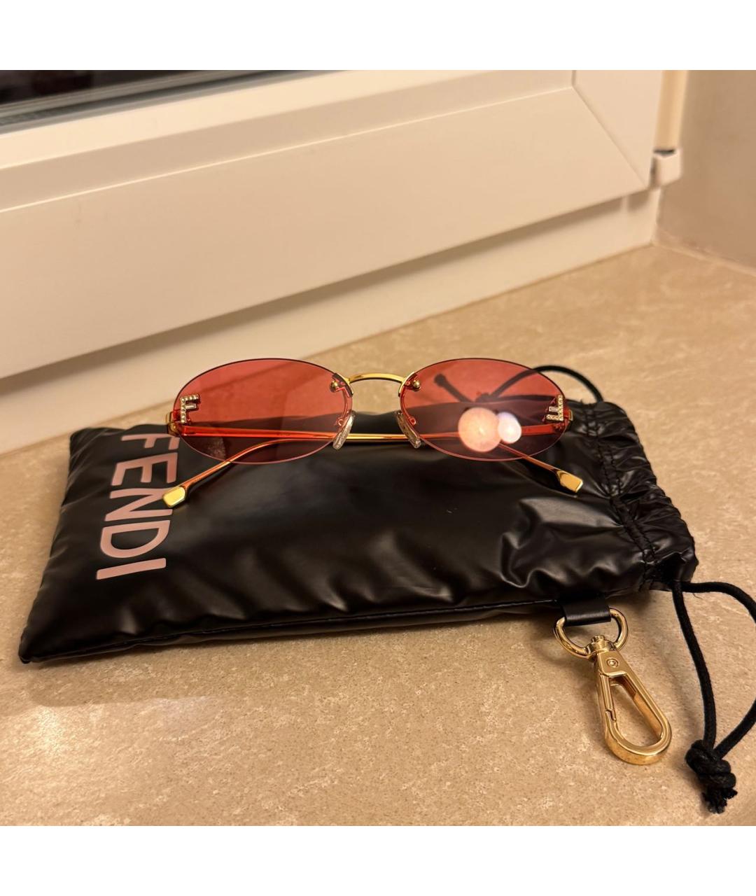 FENDI Золотые металлические солнцезащитные очки, фото 4