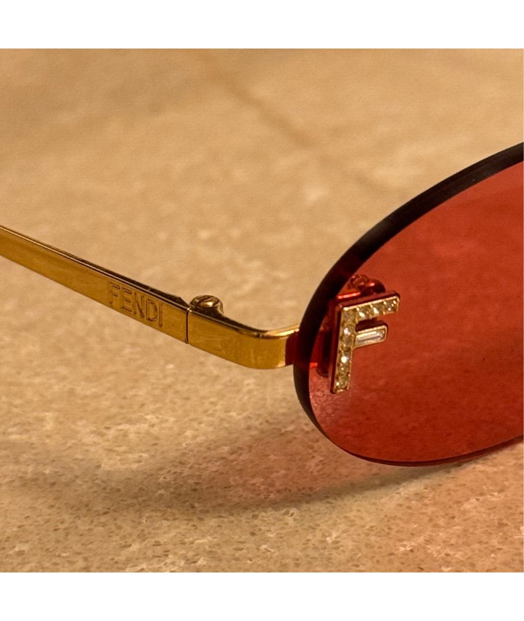 FENDI Золотые металлические солнцезащитные очки, фото 3