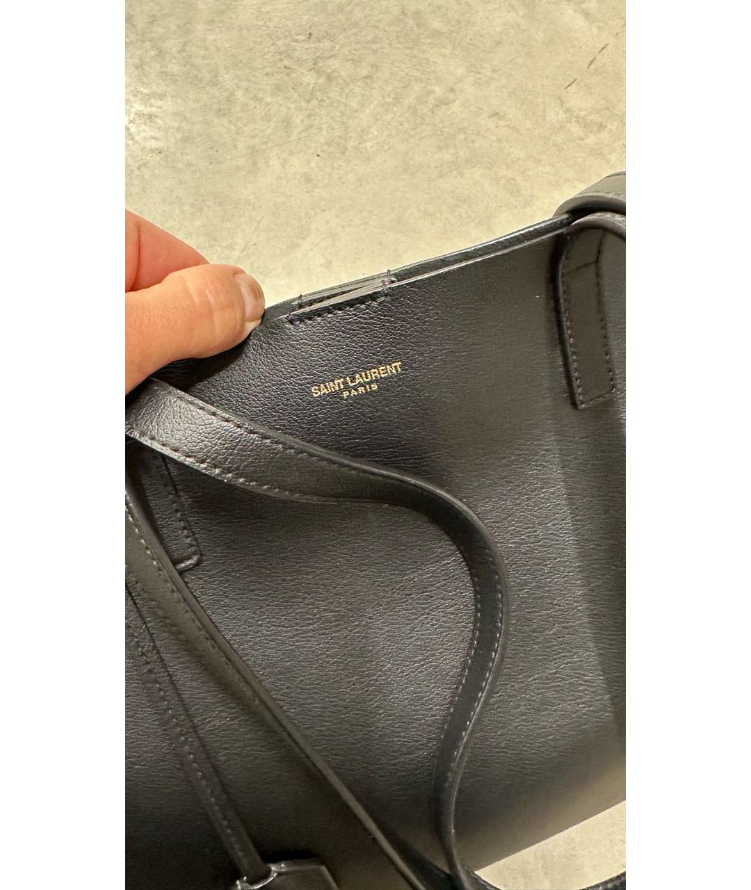 SAINT LAURENT Черная кожаная сумка с короткими ручками, фото 2