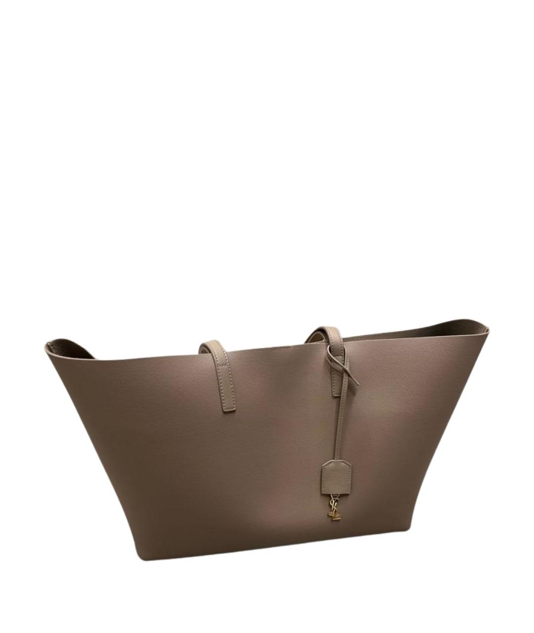 SAINT LAURENT Бежевая кожаная сумка с короткими ручками, фото 1