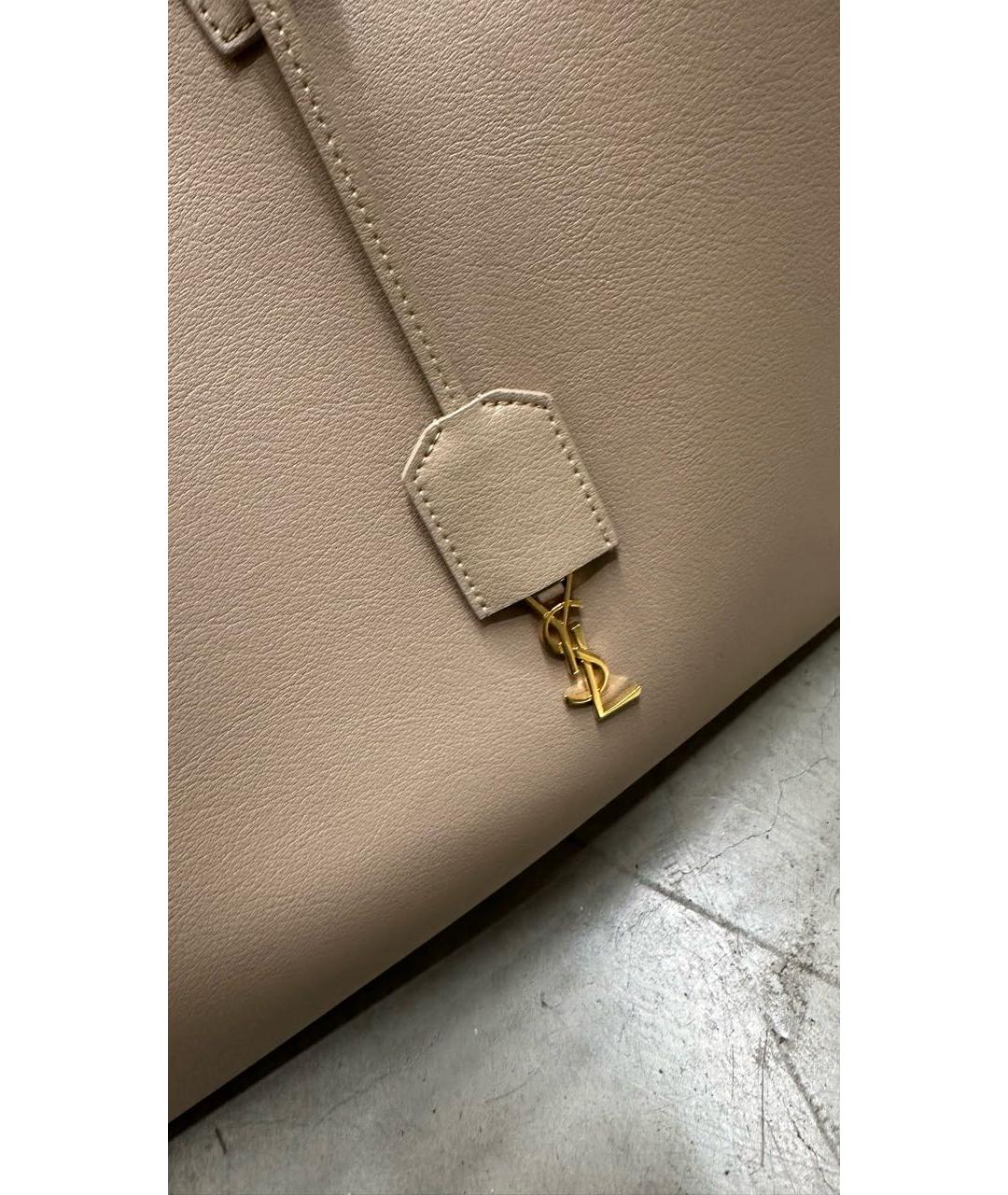 SAINT LAURENT Бежевая кожаная сумка с короткими ручками, фото 2