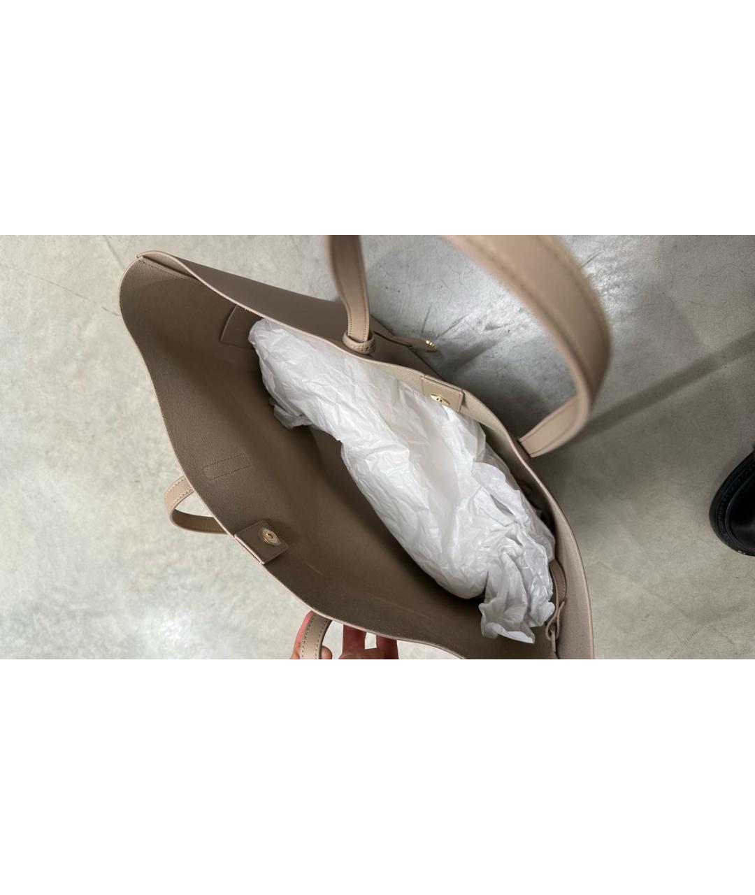 SAINT LAURENT Бежевая кожаная сумка с короткими ручками, фото 5