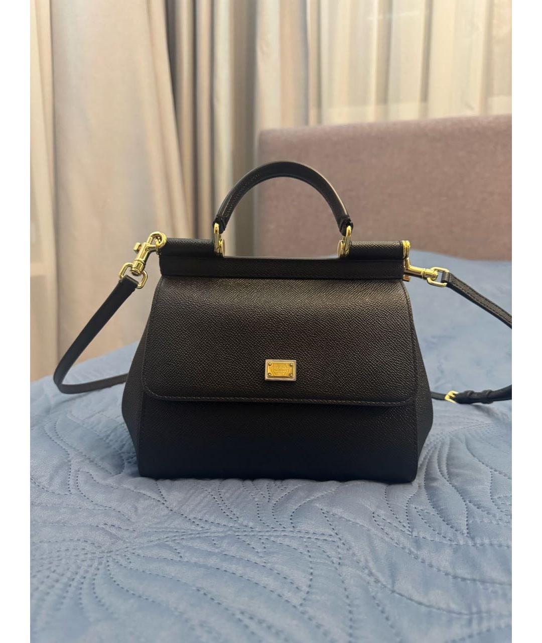 DOLCE&GABBANA Черная кожаная сумка с короткими ручками, фото 4