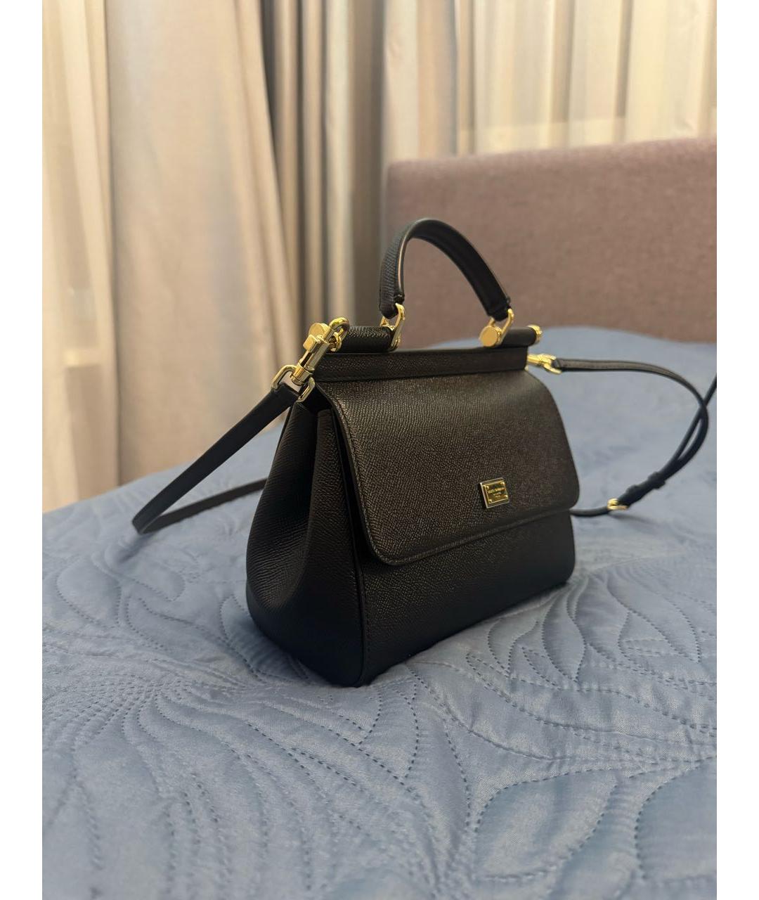 DOLCE&GABBANA Черная кожаная сумка с короткими ручками, фото 2