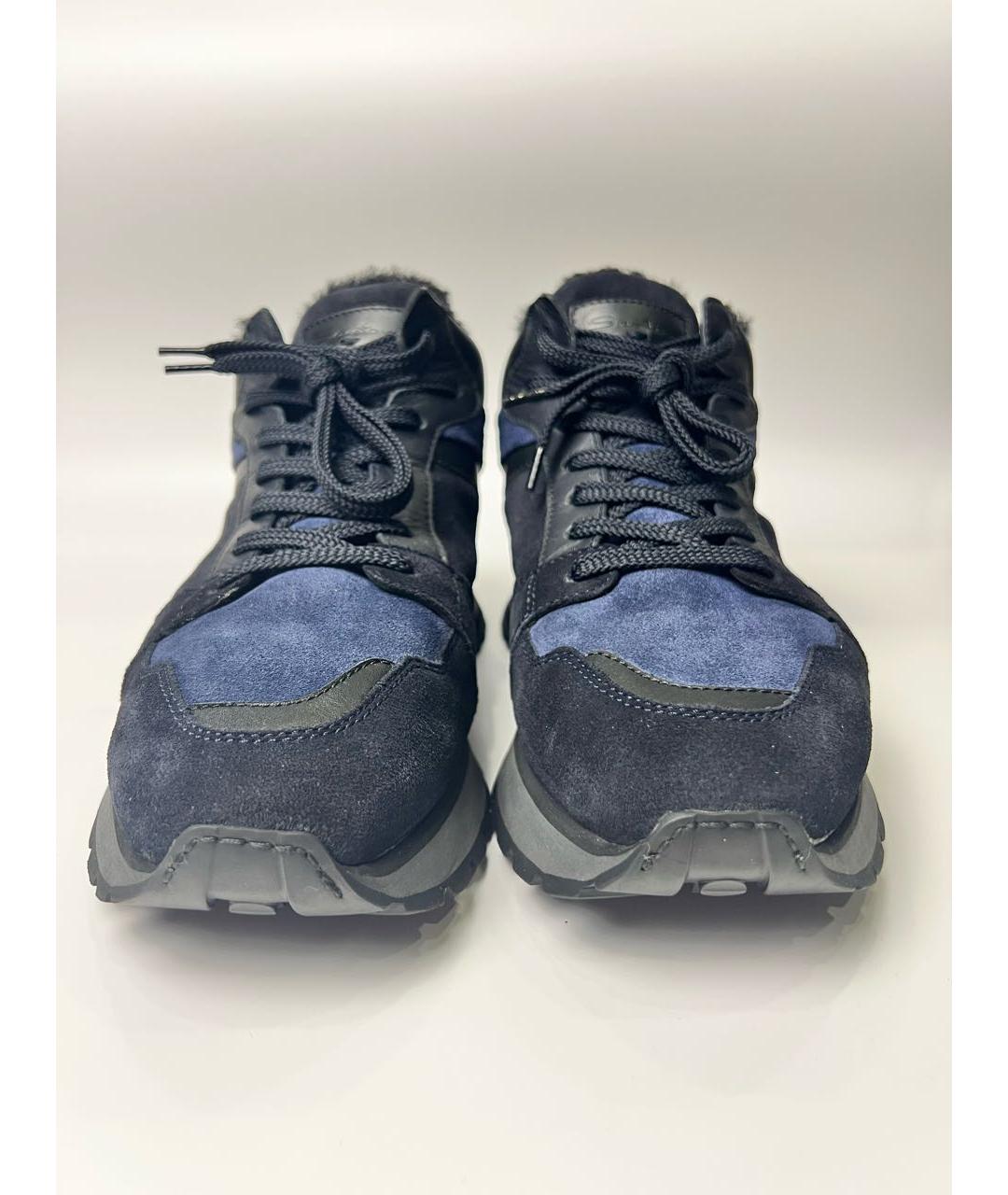 SANTONI Темно-синие замшевые высокие кроссовки / кеды, фото 7